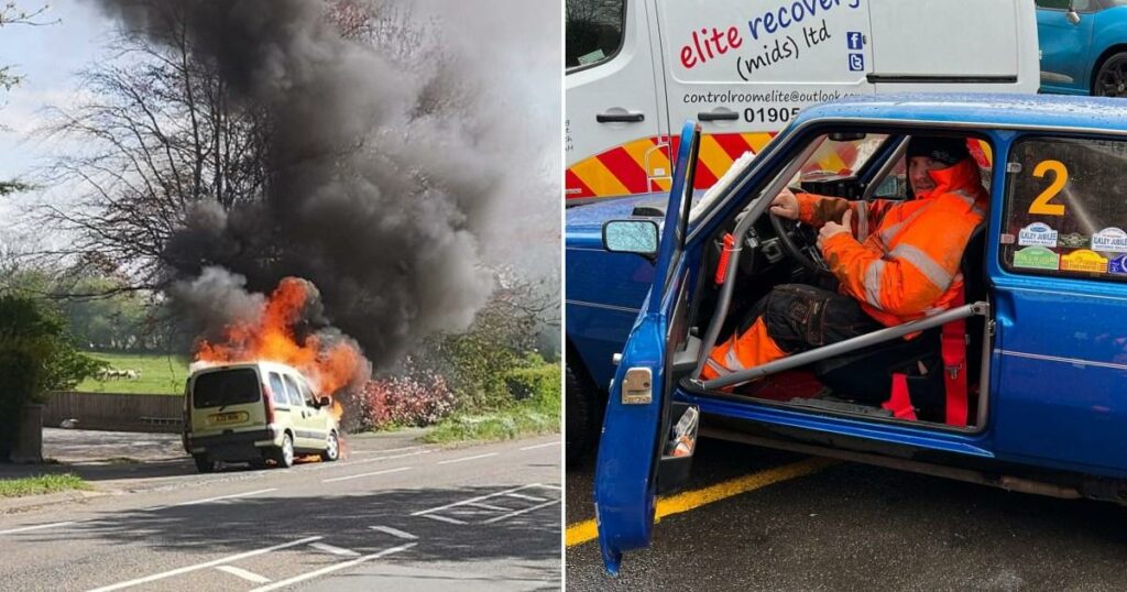 Hero saves elderly couple by dragging them out of burning car