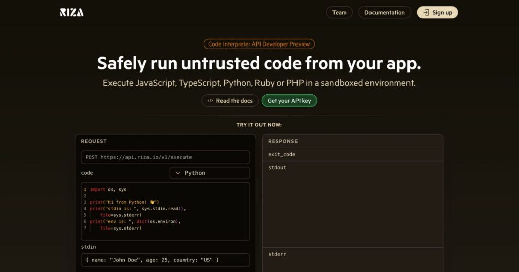 Riza: Safely execute JavaScript, Python, Ruby, PHP in sandbox