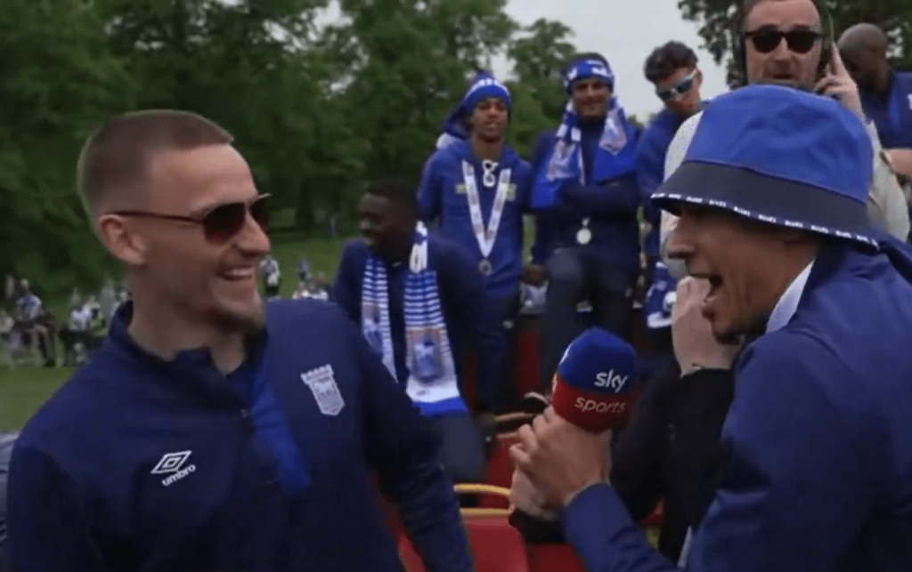 Ipswich players poke fun at Don Goodman’s ‘mid-table’ jibe and Leeds United as promotion parade gets underway