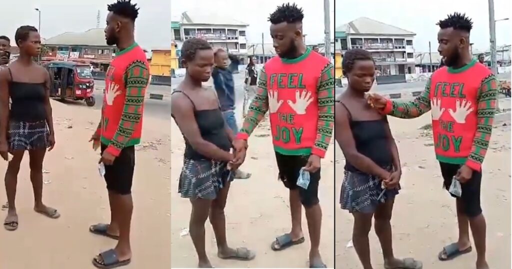 Netizens react to video of man ‘toasting’ a m@d woman on the street (WATCH)