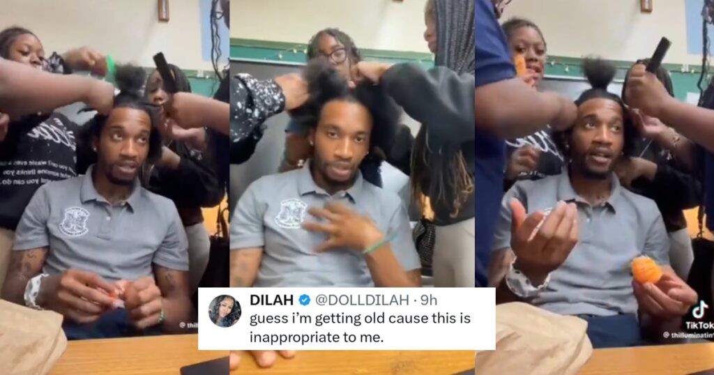 Male teacher sparks mixed reactions after sharing a video of his female students loosing his braids in class