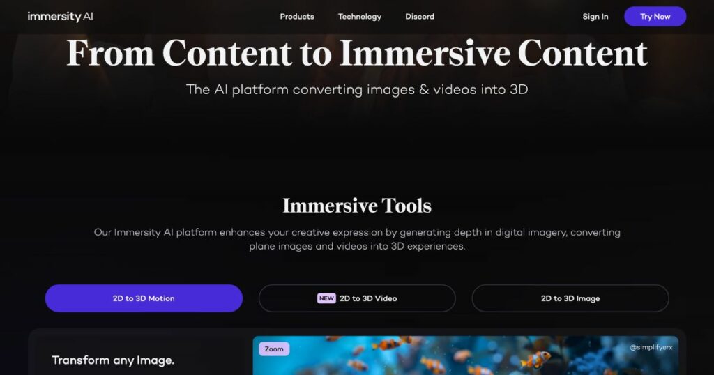 ImmersityAI: Transforming 2D content into immersive 3D experiences