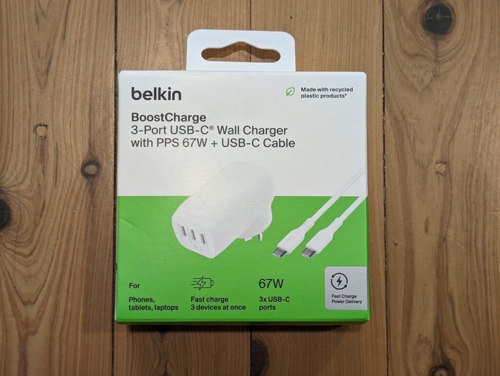 Belkin 3 Port USB-C 67W GAN charger powers laptop by day & recharges 3 USB-C devices at night