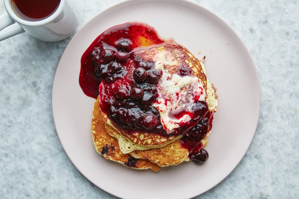 Ricotta Pancakes With Blueberry Compote