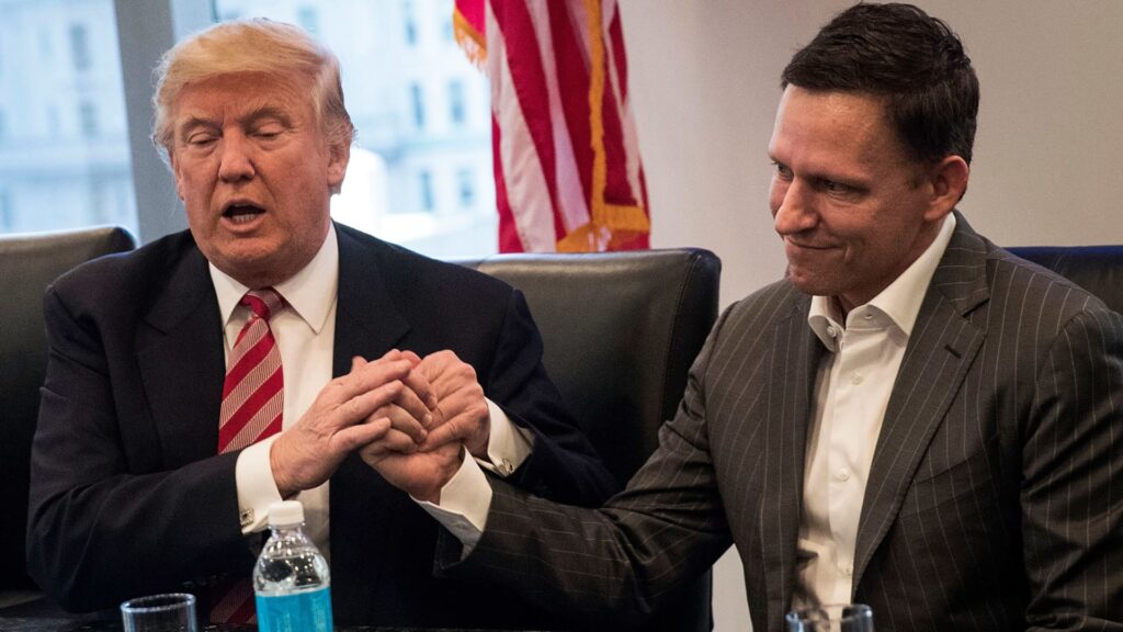 Peter Thiel says, ‘If you hold a gun to my head I’ll vote for Trump’ though he isn’t backing campaign