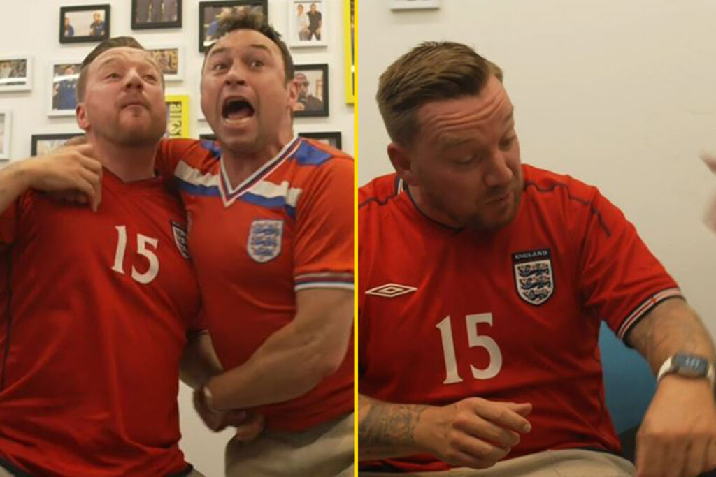 Jason Cundy accidentally breaks Jamie O’Hara’s watch in wild celebrations after Ollie Watkins’ winner against Netherlands