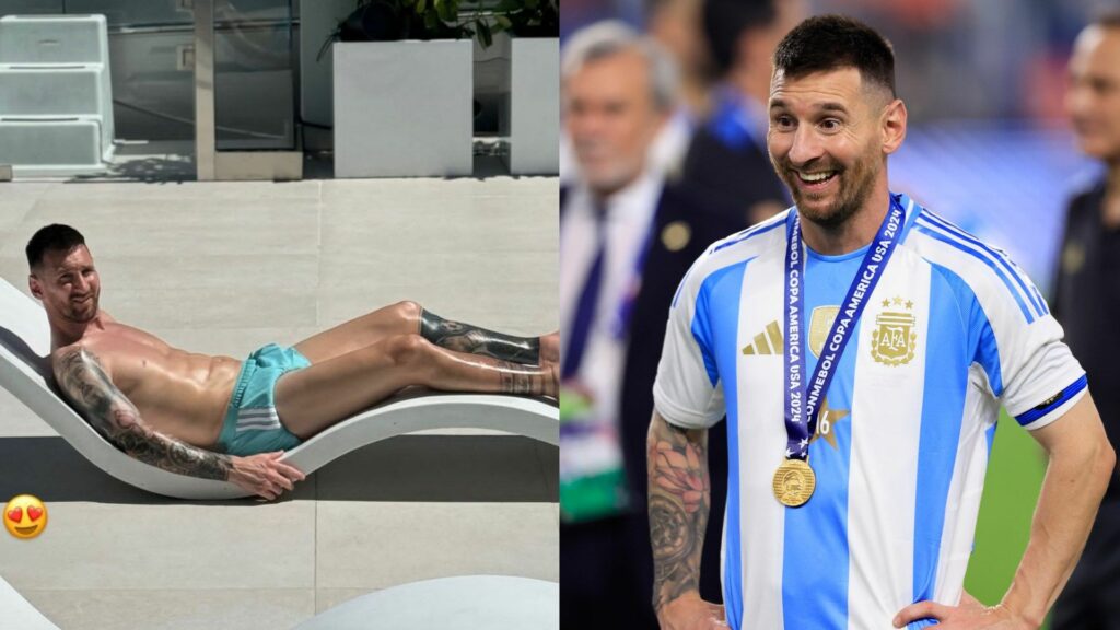 Vacation time for Lionel Messi: Argentina & Inter Miami superstar snapped relaxing in the sun by wife Antonela Roccuzzo after Copa America triumph