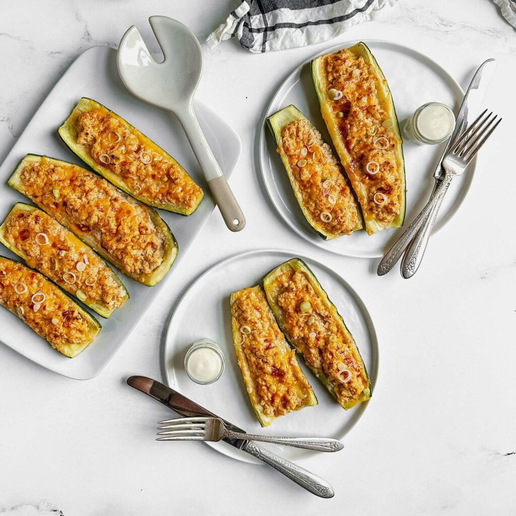 Buffalo Chicken Zucchini Boats