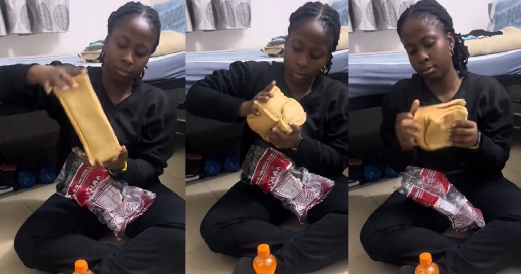 “compressing the calories” – Lady Wows Many As She Squeezes Jumbo Loaf of Bread In Her Palm (WATCH)