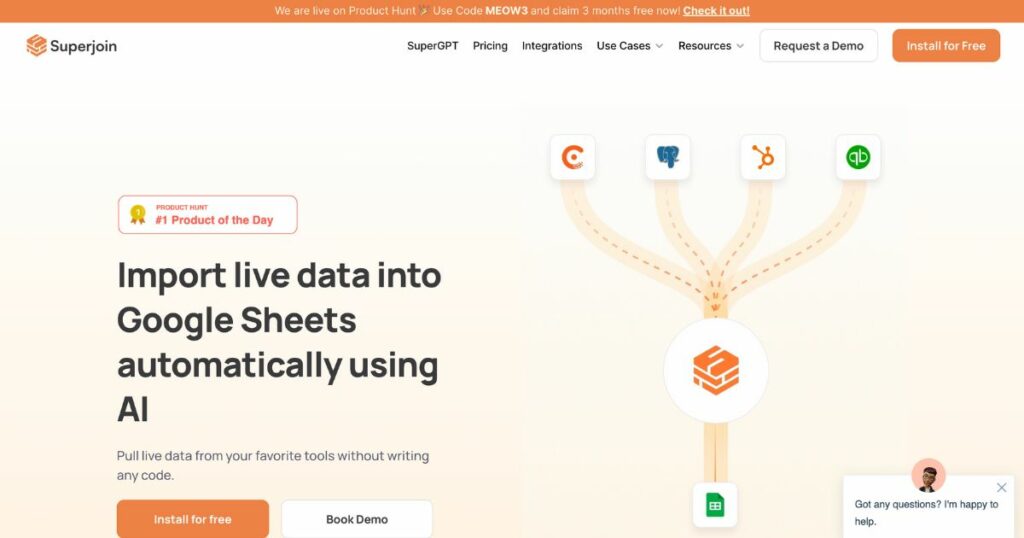 Superjoin: Import live data from any tool into Google Sheets with AI