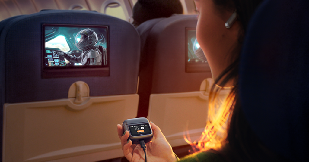 Wireless earbuds that work with in-flight entertainment