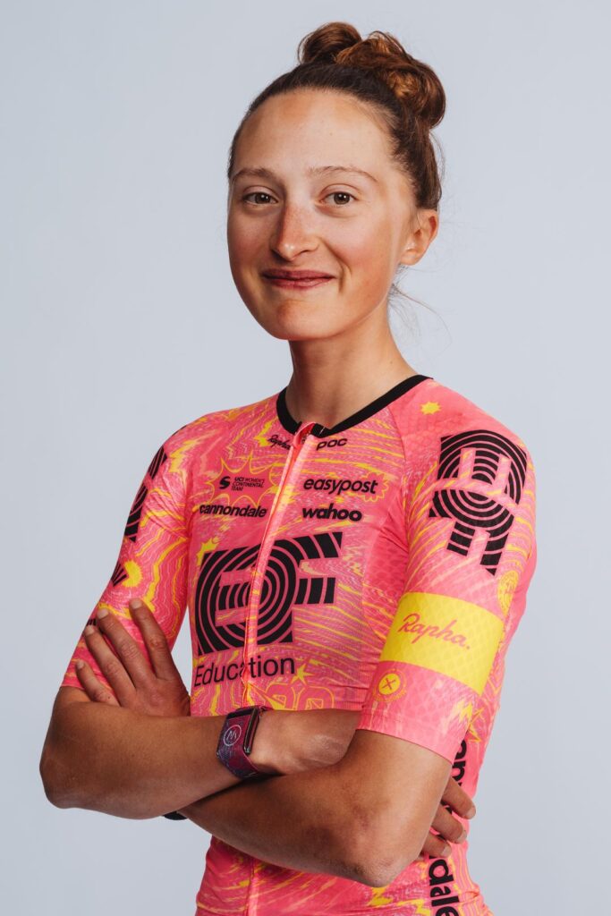 Magdeleine Vallieres shows off her world championship stripes – EF Pro Cycling